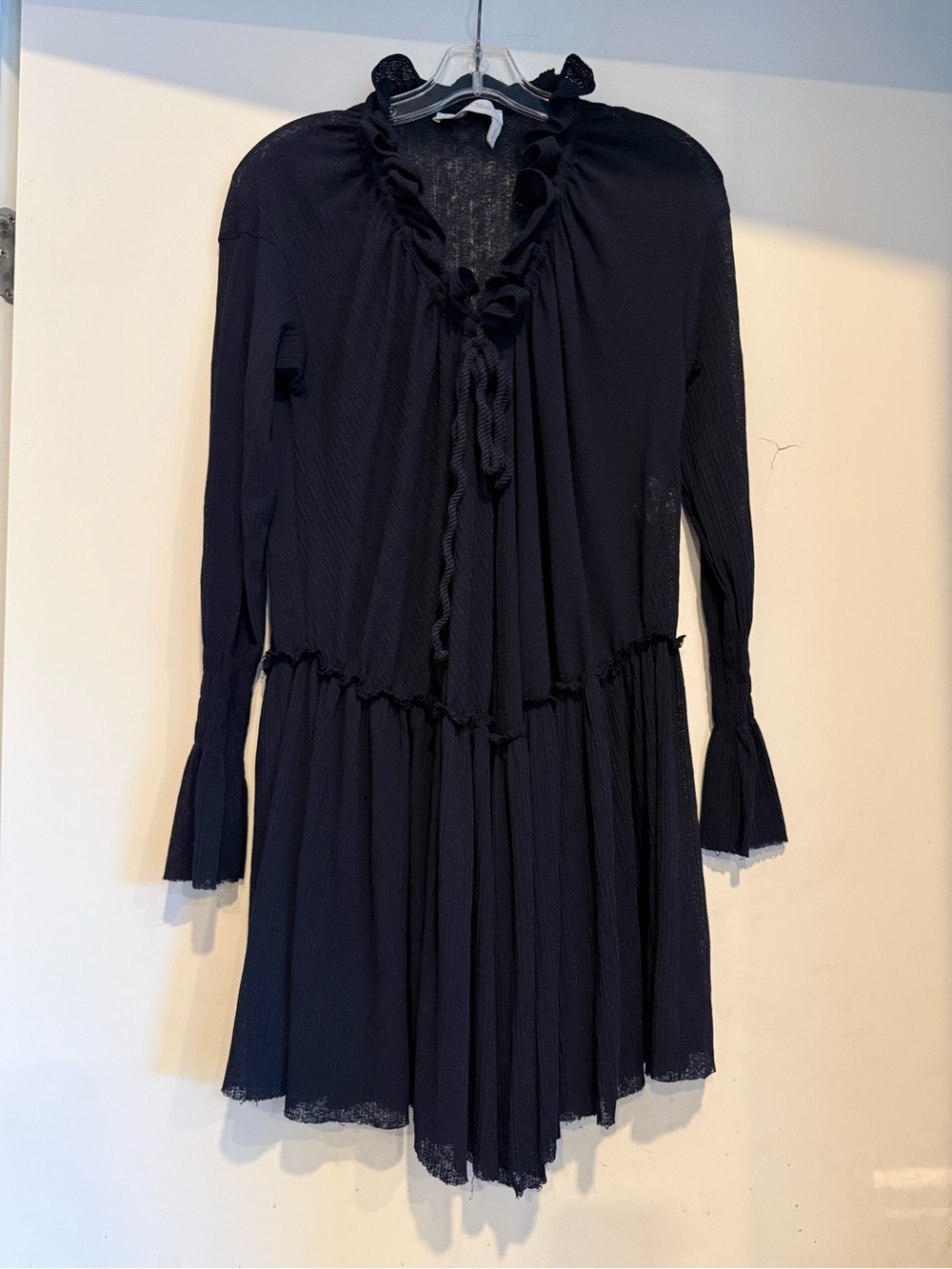 See By Chloe Navy Blue Ruffle Neck Tiered Boho Tunic Mini Dress Size S - Picture 2 of 6